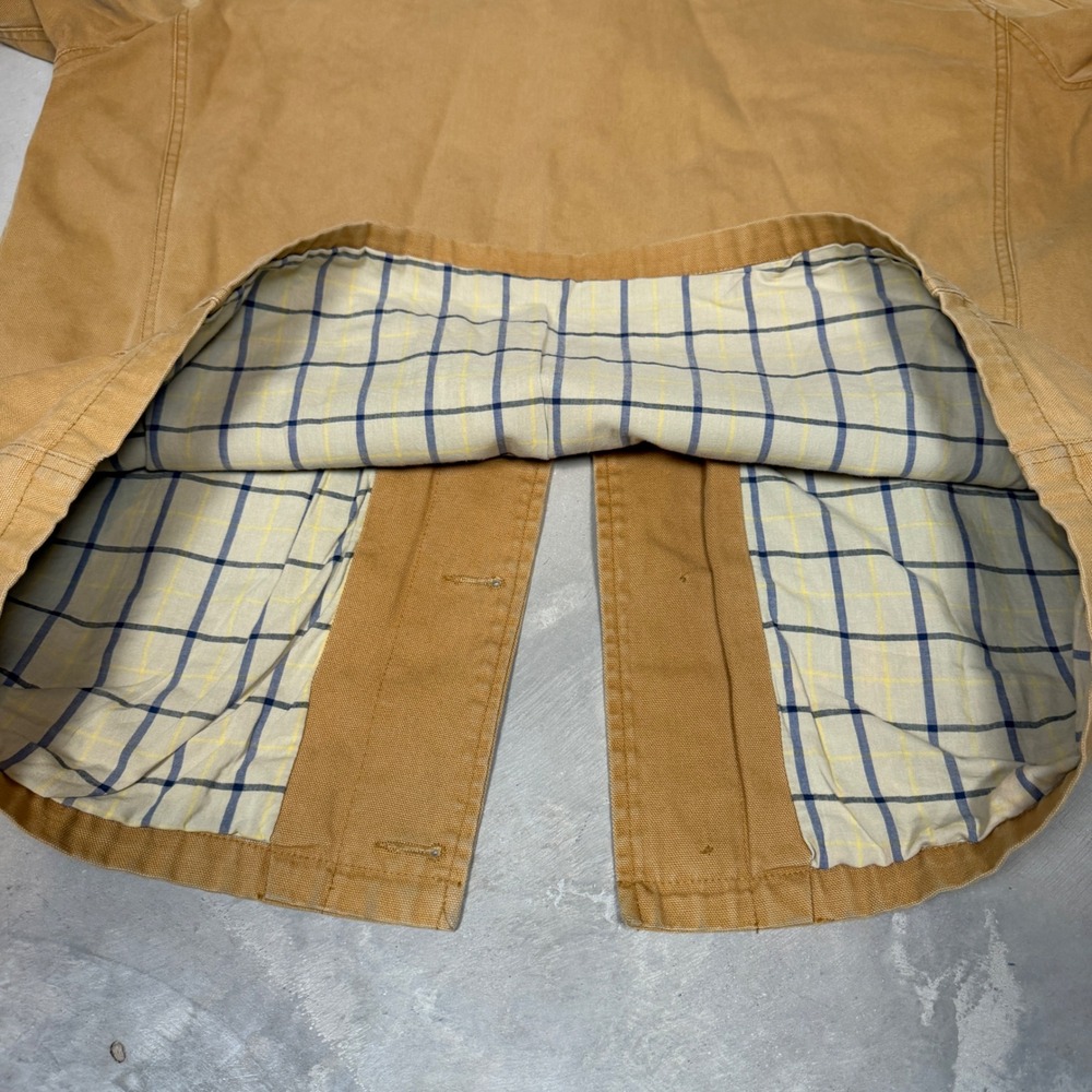 Brooks Brothers Mens L Tan Canvas Barn Chore Coat Corduroy Collar Plaid Lined - Picture 6 of 6